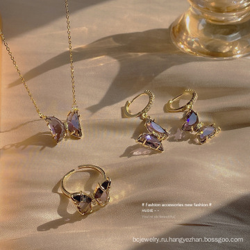 Shangjie Oem Joyas Fashion 18k золотые украшения устанавливают женские ювелирные украшения набор циркона фиолетового хрустального набора бабочек